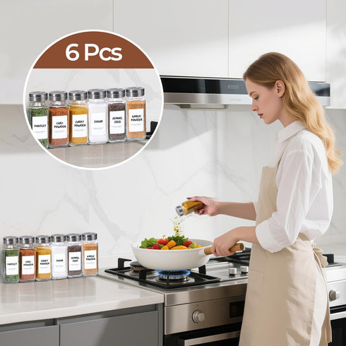 8oz 6PCS9 Set Set, ComSaf Spice Jars with Shaker lids Adjustable, DIY Labels, Spice Jars Trial & Supplement Empty