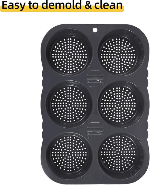 Silicone Hamburger Bun Mold, 6 Cavity Loaf Pan, Non Stick Baking Tool for Easy Release Household Baking