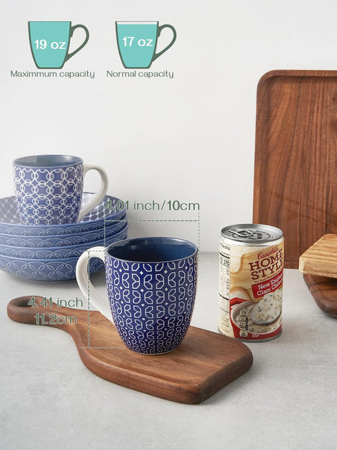 Set 6, 16 oz DOWAN Coffee Mugs of Large Porcelain Coffee Cups with Handle for Coffee Tea and Cocoa, Ceramic Coffee Mug