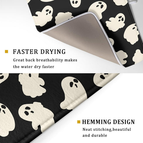 Halloween Dish Drying Mat, 18”x24” Absorbent Microfiber Ghosts Mat for Kitchen Counter, Reversible Fast Drying
