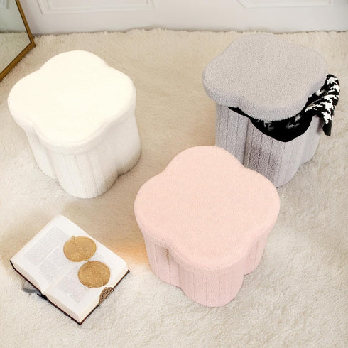 12.6" Flower Shaped Foldable Storage Ottoman,Small Foot Rest with Hidden Storage for Dorm Room/Living
