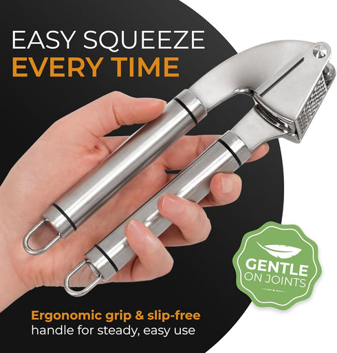 Set ORBLUE Garlic Press Stainless Steel - Premium Professional Grade Garlic Mincer, Crusher & Peeler - Easy Clean