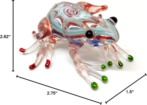 Frog Miniature Figurines, Hand Blown Color Glass Art Collectible Decor, 3" (Red Green)