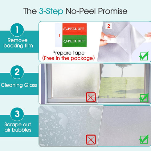 Coavas Window Privacy Film Frosted Glass Static Cling for UV Sun Blocking and Heat Control (35.4 x 78.7 Inch)