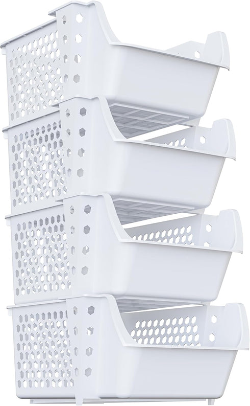 4 Pack Skywin TidyFriend Stackable Storage Bins for Pantry, Stackable Bins For Organizing Food, Kitchen, and Bathroom