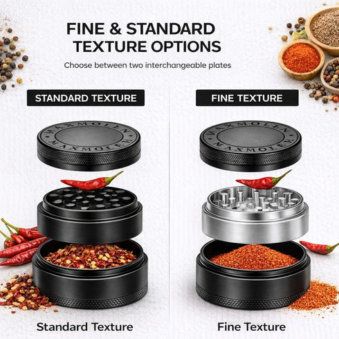 GRAVEND 3" Inch Large Spice & Seasoning Grinder, Dual Grind Plate for Fine and Medium result