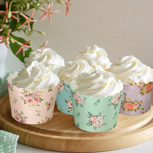 Uiifan 60 Pcs Floral Paper Baking Cups, Disposable Greaseproof Muffin Baking Cups for Party Decorations