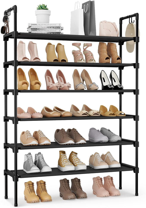 LANTEFUL 6 Tier Shoe Rack for Closet Shoe Organizer with 5 Hooks,