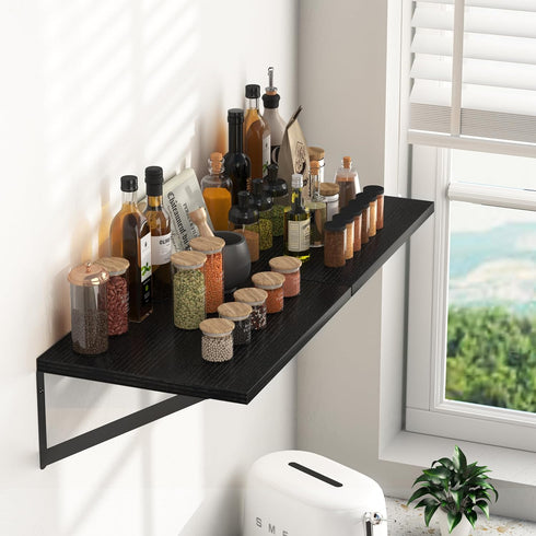 Heimlove 16W 12D Set 2, Black Deep Floating Shelves for Wall, x Wood Wall Shelves of Wide Floating Bookshelf for Living