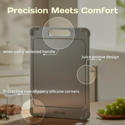 ADIVO 100% (15.3x11) Pure Titanium Cutting Board for Kitchen, Double-Sided Titanium Cutting Board with Juice Groove