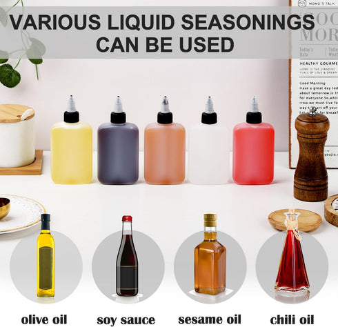 6 Pack Mini Squeeze Bottles for Liquids, 4oz Mini Oil Bottles, Leak Proof Small Liquid Containers for Camping Kitchen