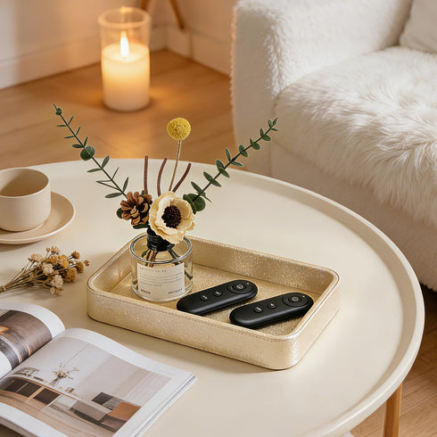 GORESE Gold Perfume Tray, Decorative PU Leather Jewelry Tray for Dresser and Nightstand Organizer, Catch-All Vanity