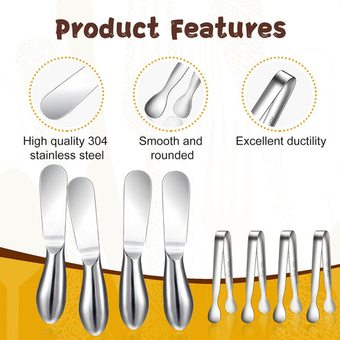 Spreader Knife Set, 8-Piece Cheese and Butter Spreaders, Mini Serving Tongs, Stainless Steel Multipurpose Knives