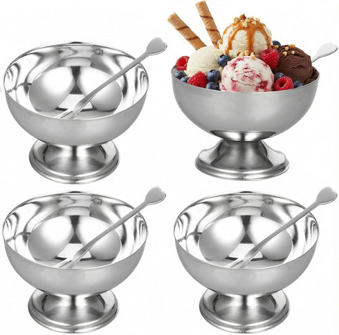 4 Pcs Stainless Steel Dessert Bowls, Ice Cream Cups 9oz Footed Dessert