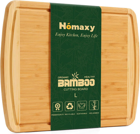 Homaxy Large Bamboo Cutting Boards for Kitchen,14.5x11.5" Wood L Cutting Board with
