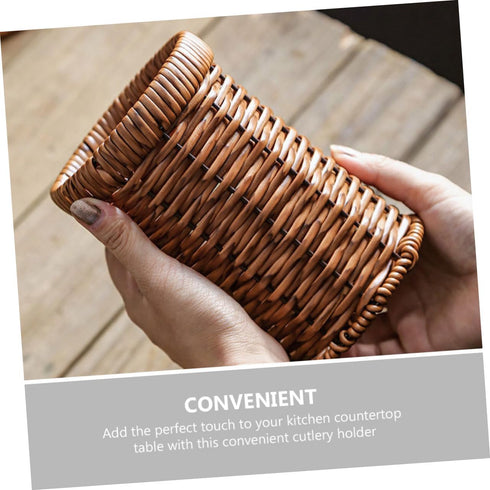 Imitation Rattan Chopstick Holder Rattan Silverware Utensil Drying Rack Silverware Dryer Rack Wicker Pencil Brush Cup Woven Utensil Holder Flatware Plastic Storage Basket Peanut