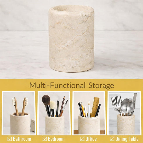 3.5 4.5 Inch Creative Home Natural Champagne Marble Tumbler Solid Stone Toothbrush Holder Cup Bathroom Vanity Makeup