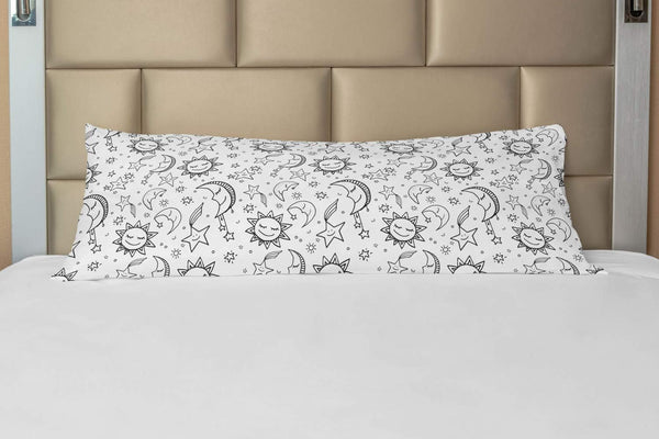 Lunarable Body Pillowcase with Zipper - White and Black Skyline Illustration, 21" x 54", Machine Washable