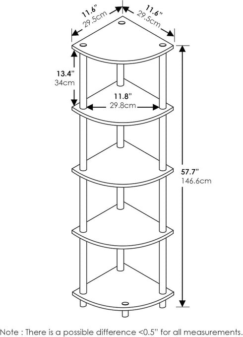 Furinno Turn-N-Tube 5 Tier Corner Display Rack, Multipurpose Shelving Unit, 1-Pack, Dark Walnut