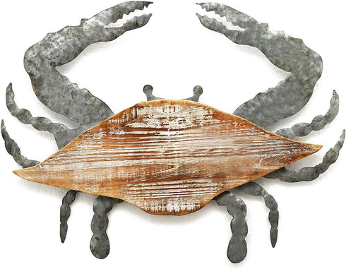 PARISLOFT 3D Wood and Galvanized Ocean Theme Wall Hanging Decor (Crab), Rustic