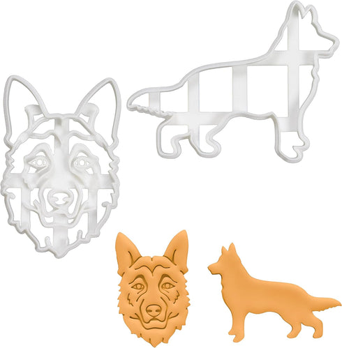 Set of 2 German Shepherd Cookie Cutters (Designs: Face & Body), 2 Pieces by Bakerlogy