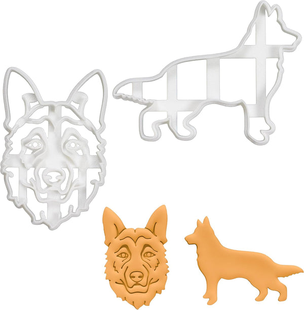 Set of 2 German Shepherd Cookie Cutters (Designs: Face & Body), 2 Pieces by Bakerlogy