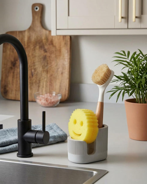 2-in-1 Diatomite Sponge Holder for Kitchen Sink, Quick-Drying Sponge and Dish Brush Holder, Absorbent Stone Sink Caddy