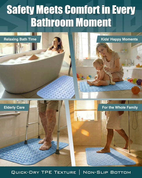 ShineHub 28 16 Inch 166 TPE Non-Slip Bathtub Mat, x Shower Mat with Suction Cups & Massage Nodes, Quick-Draining Bath