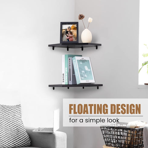 Set 2 Fun Memories Corner Shelf Wall Mount, Floating Corner Shelves, of Corner Wall Shelf Organizer, Rustic Wood Wall