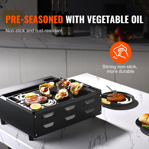 VEVOR Reversible Grill/Griddle, 17x10'' Pre-Seasoned Cast Iron Griddle Pan for BBQ, Gas Grill, Non-Stick Cookware.
