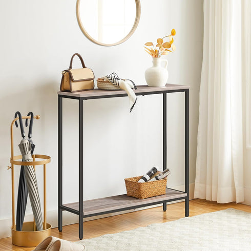 29.5" 2-Tier 8.7" BG22XG01 HOOBRO L Narrow Console Table, Sofa Table Behind Couch with Storage Display Shelves, D Small