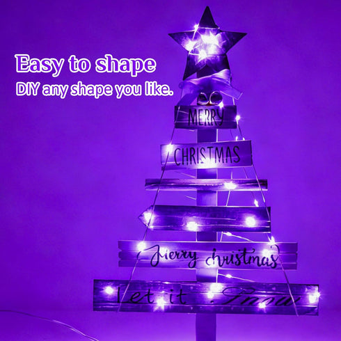 4 Pack 16ft 50 QITONG Purple Fairy Lights Battery Operated, Each LED Outdoor String Lights, Silver Wire Mini Twinkle