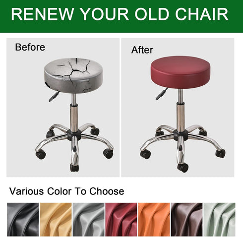 Set 6, 12-15 Inch FUANGUI Bar Stool Covers Round of Waterproof PU Seat Covers With Elastic Bands, Chair Covers Washable