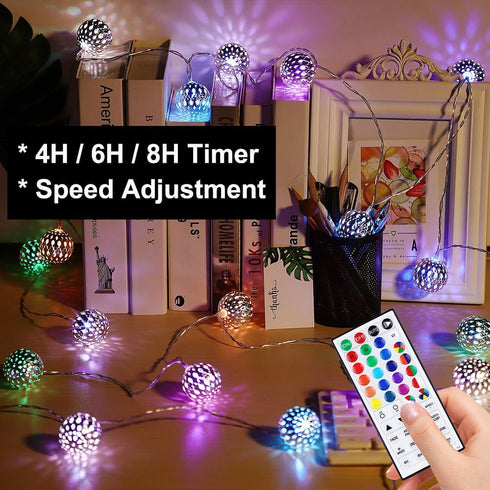 OMIKA 24 Colors Changing Globe String Light, 13ft 40 Silver Metal Balls LED Fairy Lights with Remote Timer for Diwali