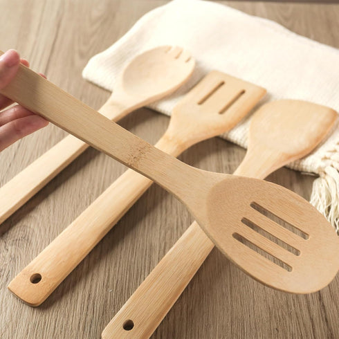 HANSGO 6PCS Bamboo Cooking Utensils Set, Spatula Spoons for Home Kitchen, Housewarming Gift