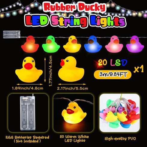 1 60/100 Deekin Pcs LED Rubber Duck String Lights Valentines Tree Decor Duck Battery Operated String Lights Decorative