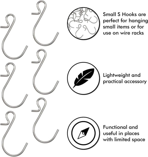 Millennial Essentials 35pcs Small S Hooks, Metal S Shaped Wire Hook Hangers for DIY Crafts, Jewelry, Key Chains