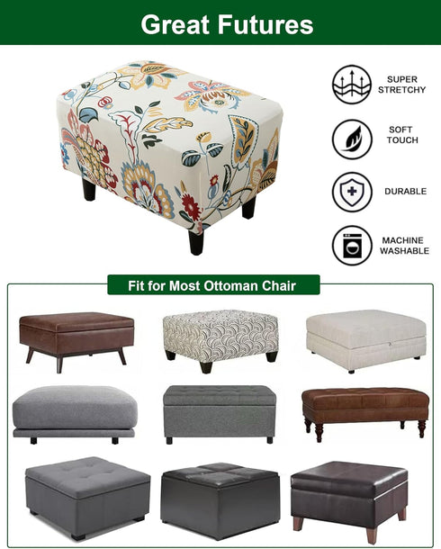 Bottom,56 CRFATOP Ottoman Chair Cover Large Ottoman Chair Slipcovers Solid Rectangle Storage Stool Cover Stretch