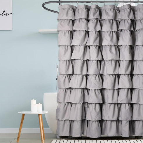 72x72 Inch Handmade Ruffle Shower Curtain Shabby Chic Shower Curtain for Bathroom Soft Cloth Microfiber Bath Curtain