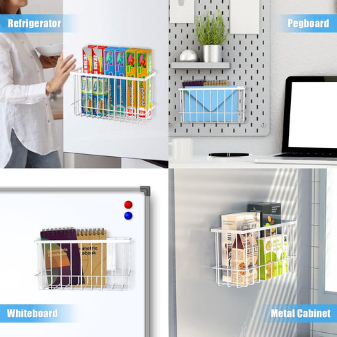 NiHome Magnetic Metal Basket Organizers 2PCS, Versatile Storage for Kitchen & Office, Holds Up to 14 lbs, Space-Saving