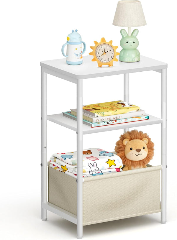 MISSLO Nursery Side Table for Living Room with Storage Basket Small End
