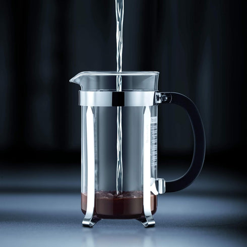 34oz Bodum Chambord French Press Coffee Maker, High-Heat Borosilicate Glass, Brushed Stainless Steel Made in Portugal