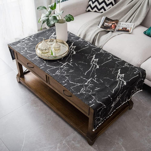 Marble,23.663 Inch) Coffee Table Cloth Rustic Style Living Room Center End Table Cover with Pocket, Cotton Linen