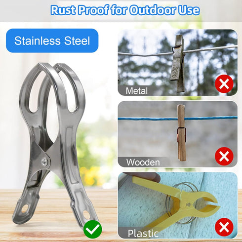 Coideal Beach Towel Chair Clips - 10 Pack Heavy Duty Stainless Steel Pool Cover Clips for Windproof Sunbed Lounge