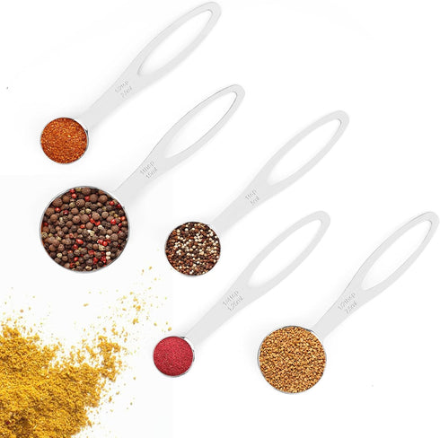 5pcs Heavy Duty Stainless Steel Measuring Spoon Set for Cooking and Baking, Fits in Spice Jar, 1/4 1/2 1 tsp, 1/2 1 tbsp