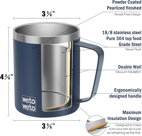 14 oz WETOWETO Coffee Mug, Vacuum Insulated Camping Mug with Lid, Double Wall Stainless Steel Travel Tumbler Cup
