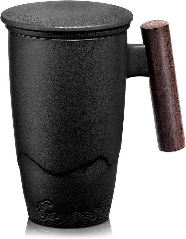 suyika Tomotime Ceramic Tea Cup with Infuser and Lid Tea Mugs Wooden