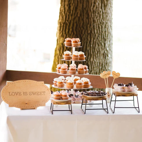 4 ZENFUN Piece Wood Buffet Risers, Dessert Table Risers Food Display Riser, Pizza Pan Riser, Cupcake Stand & Wood