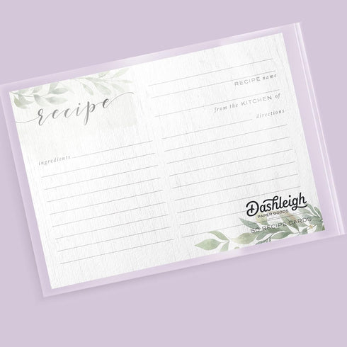 Farmhouse Greenery Recipe Cards from Dashleigh, 48 Cards, 4x6 inches, Water-Resistant, Sage Green and White