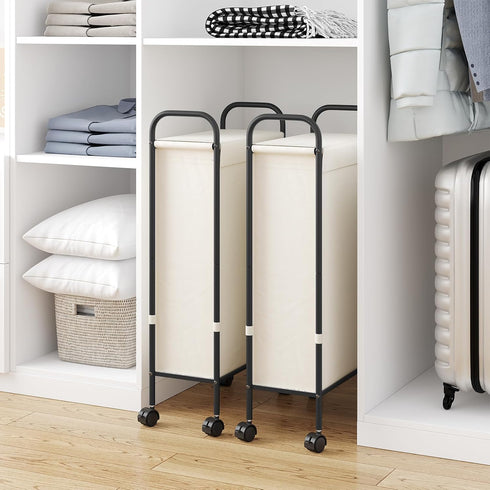 ELYKEN Slim Laundry Hamper with Lid - 50L Small Rolling Laundry Basket on Wheels for Small Bathroom, Creamy